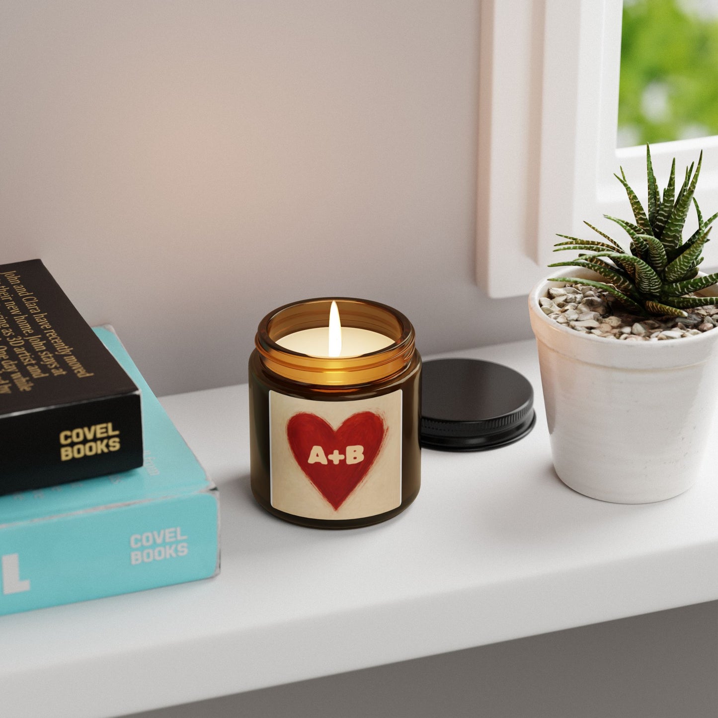 Initial Candle — Amber Jar "A+B" Heart Scented Candle (Romantic Gift)