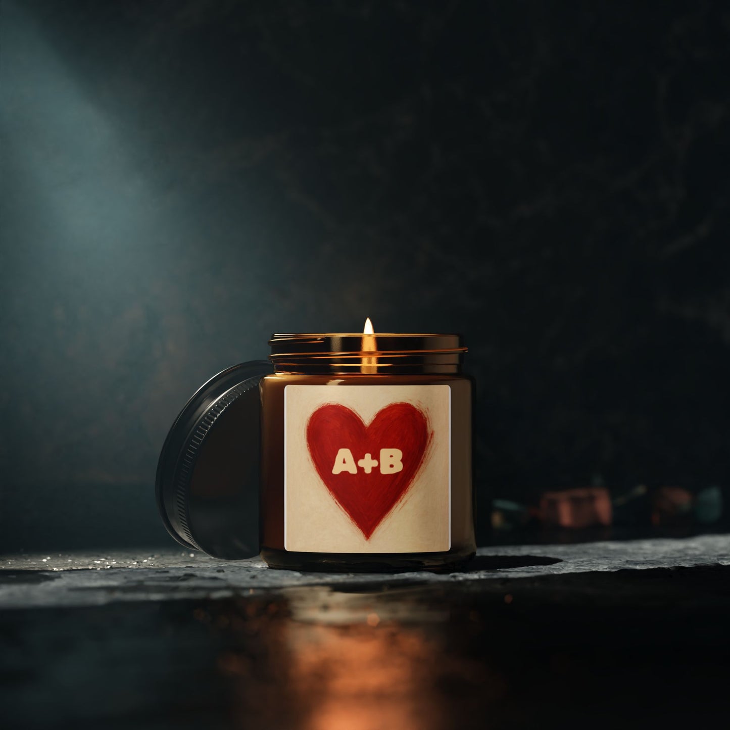 Initial Candle — Amber Jar "A+B" Heart Scented Candle (Romantic Gift)