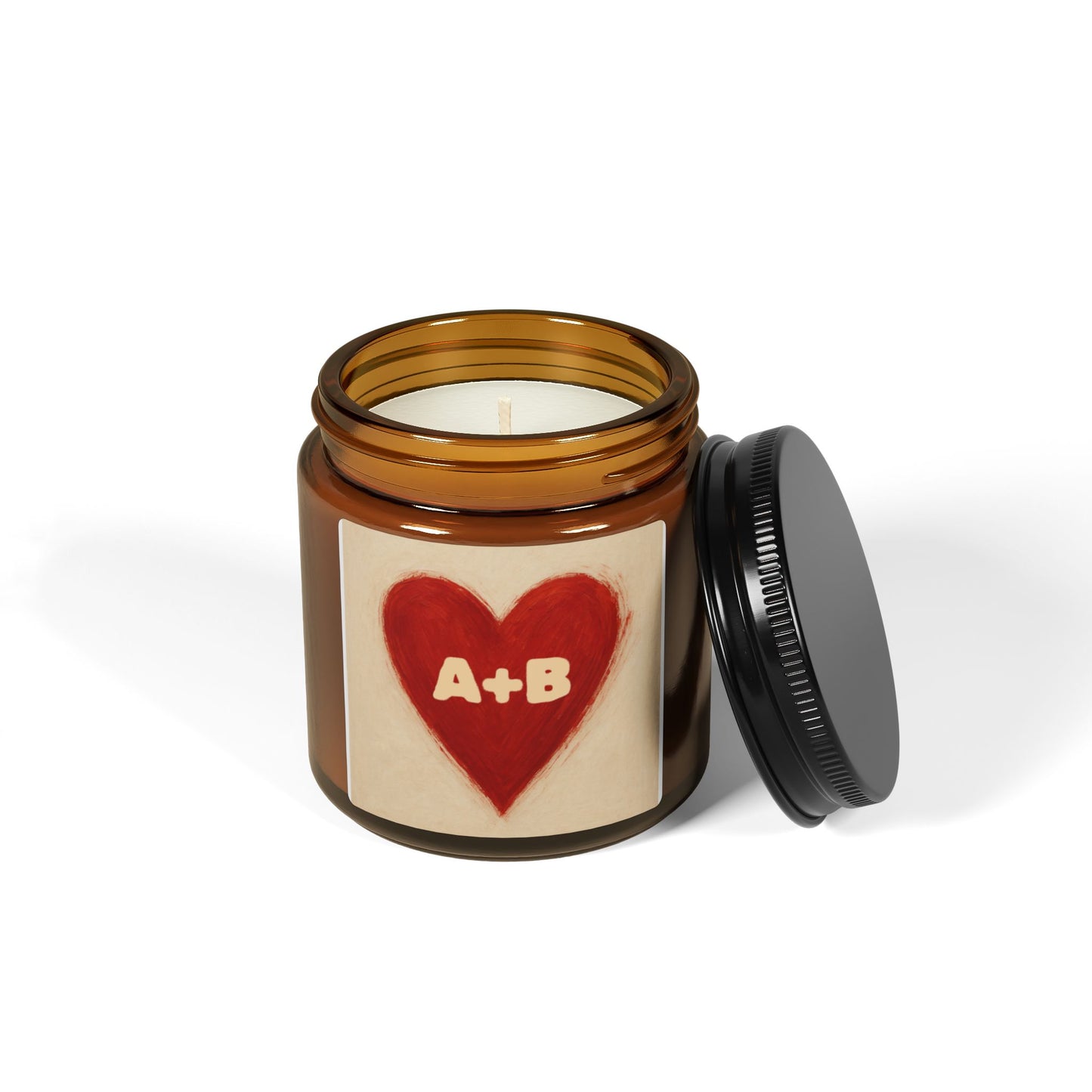 Initial Candle — Amber Jar "A+B" Heart Scented Candle (Romantic Gift)