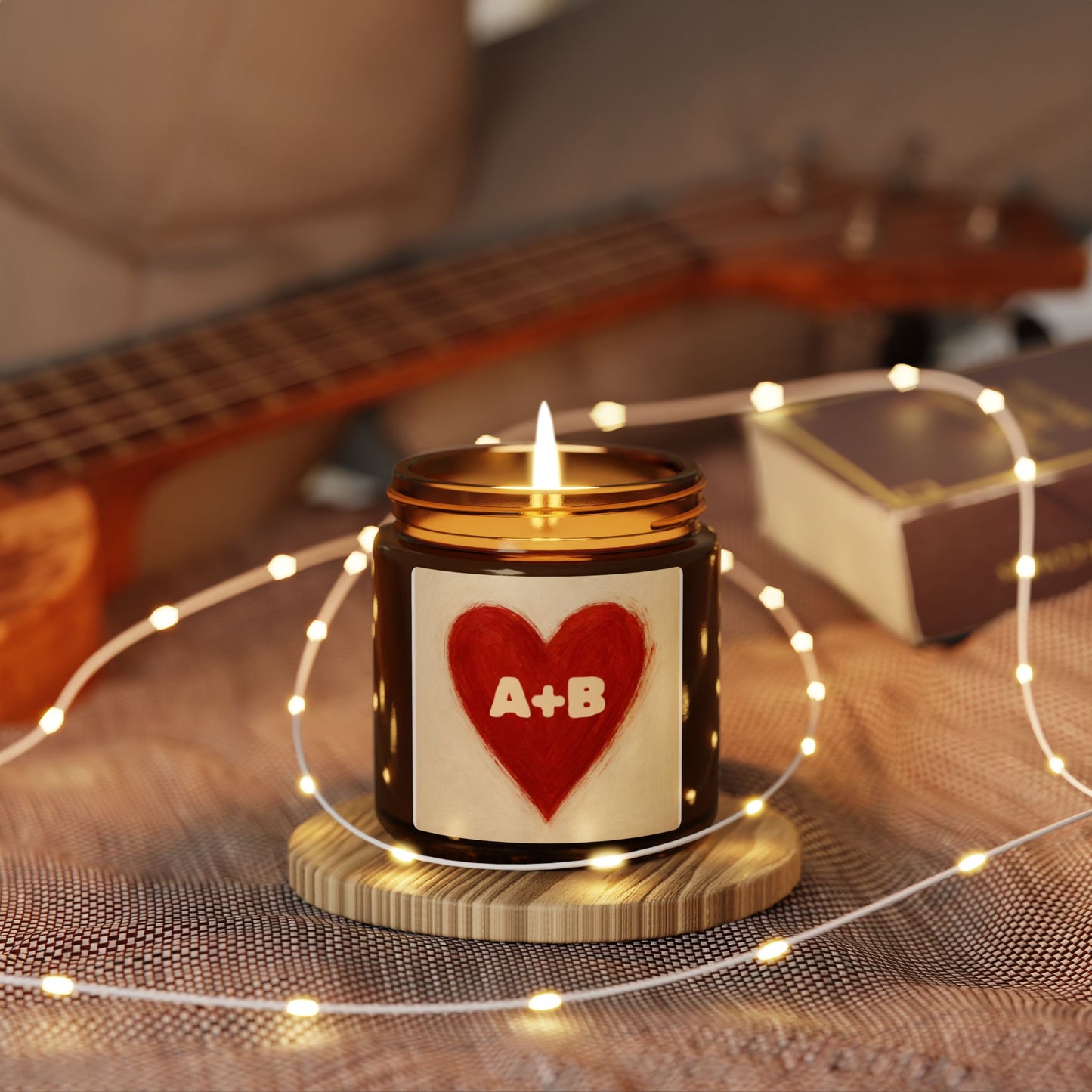 Initial Candle — Amber Jar "A+B" Heart Scented Candle (Romantic Gift)