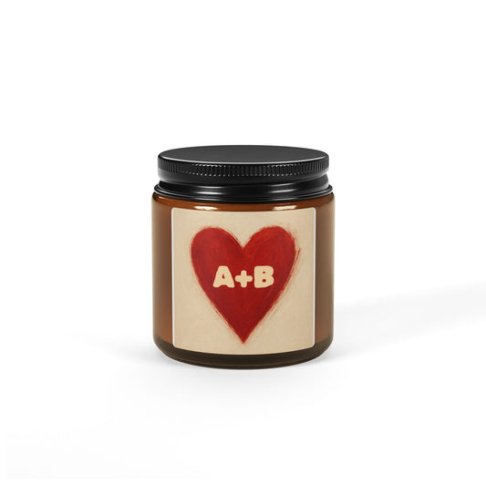 Initial Candle — Amber Jar "A+B" Heart Scented Candle (Romantic Gift)